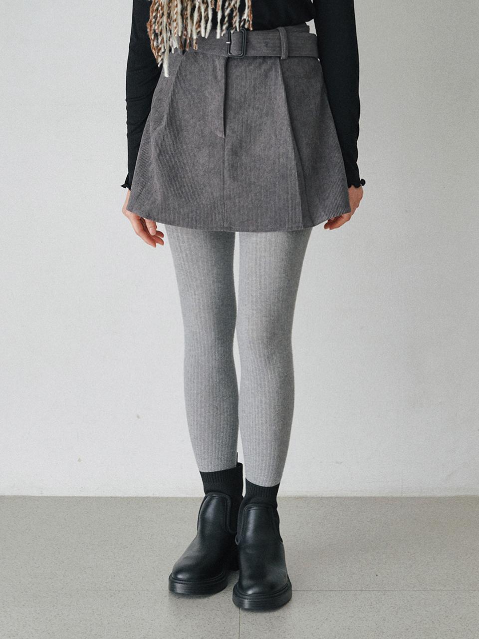 BELLOL Corduroy Pleated Mini Skirt [Gray]