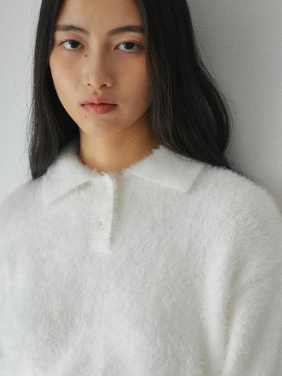 BELLOL Cropped Hairy Collar Knit [Beige]