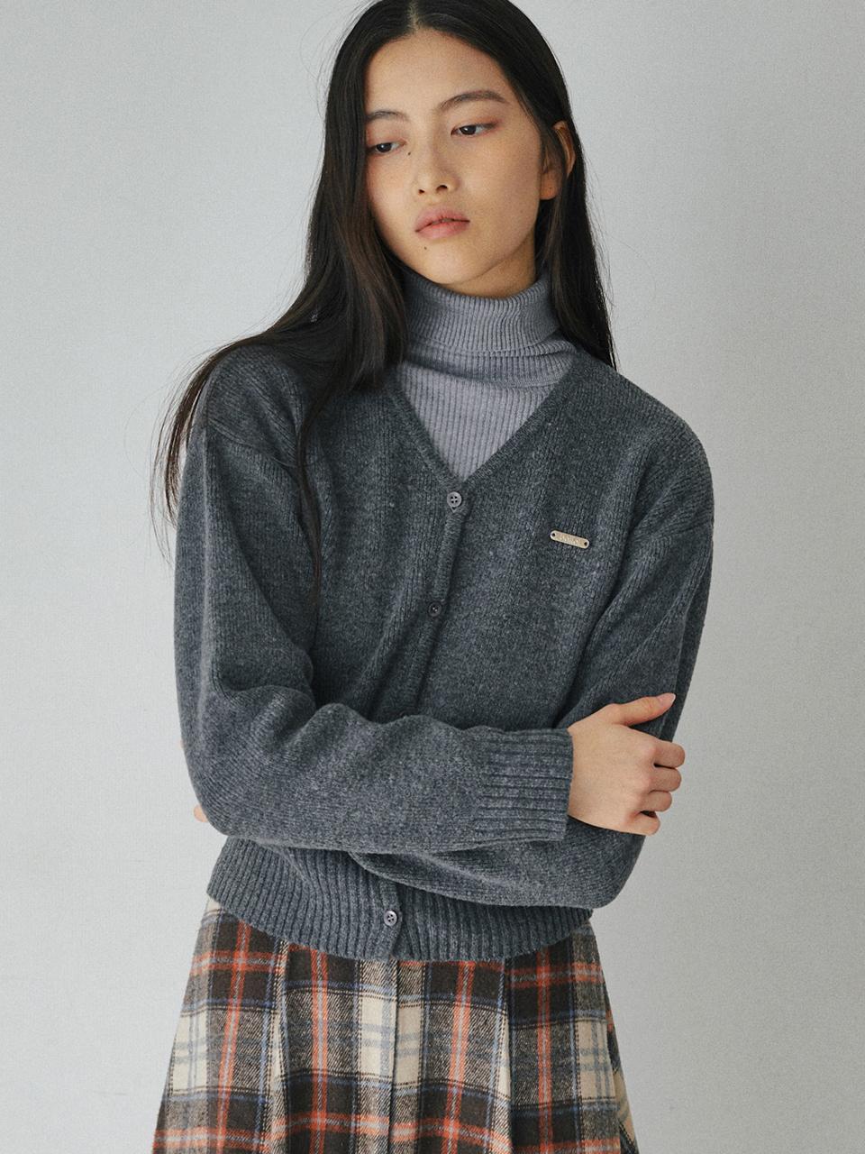 BELLOL Essential V-neck Melange Polyester Cardigan [CHARCOAL]