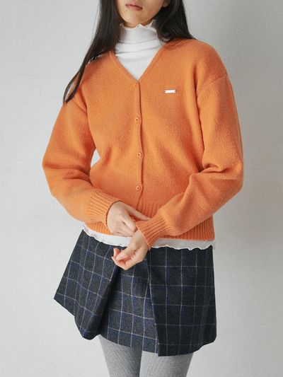 BELLOL Essential V-neck Polyester Knit Cardigan [ORANGE]