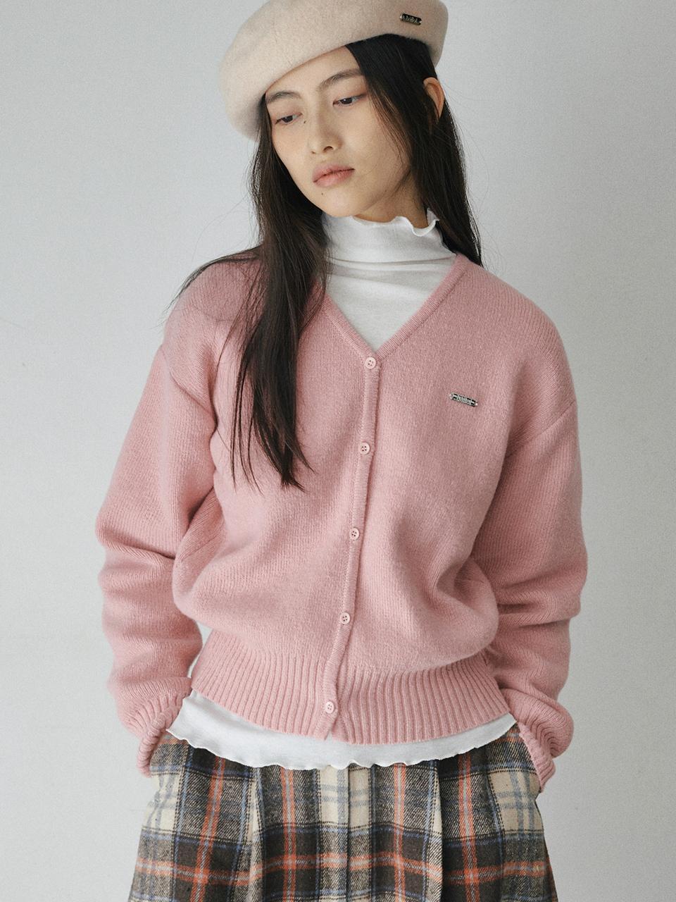 BELLOL Essential V-neck Polyester Knit Cardigan [PINK]