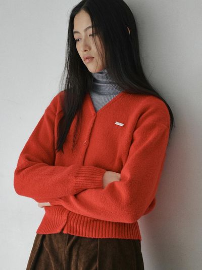 BELLOL Essential V-neck Regular Fit Knit Cardigan [RED]