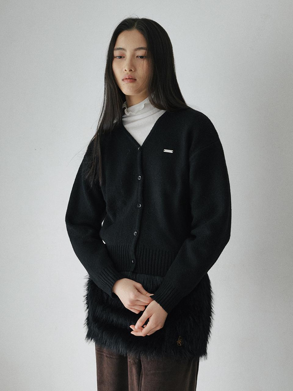 BELLOL Essential V-neck Relaxed Fit Knit Cardigan [BLACK]