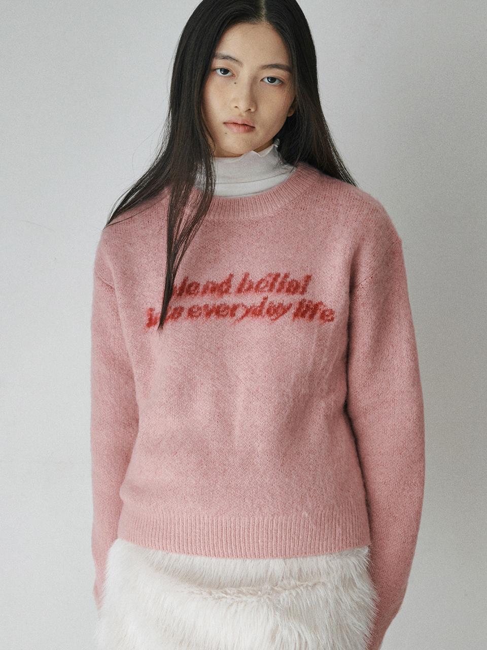 BELLOL Lettering Relaxed Fit Pullover Knit [PINK]