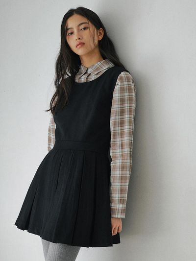 BELLOL Pleated Wool Mini Skirt [BLACK]