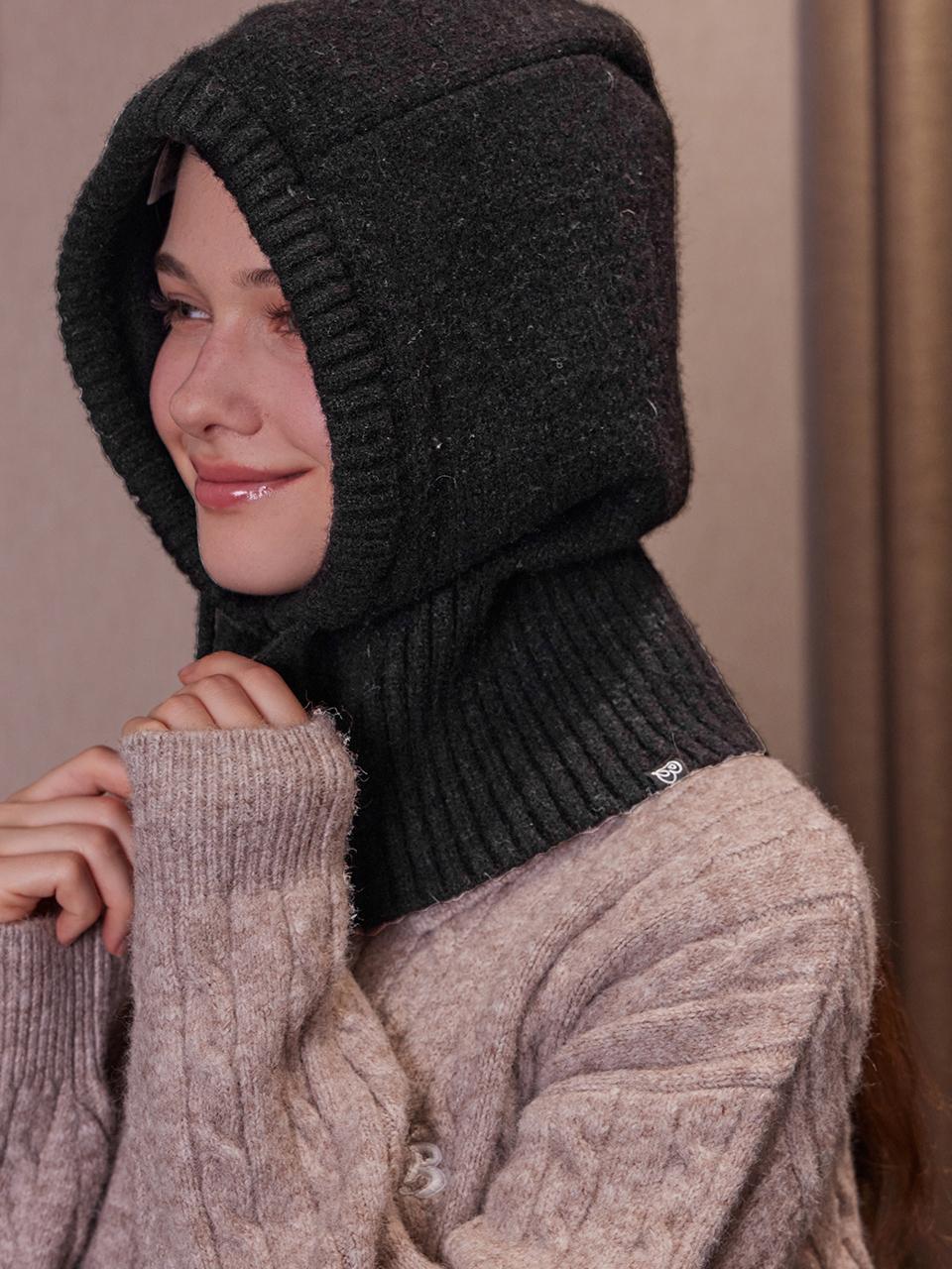 BELLOL Soft Knit Hoodie-style One-size Balaclava [Black]
