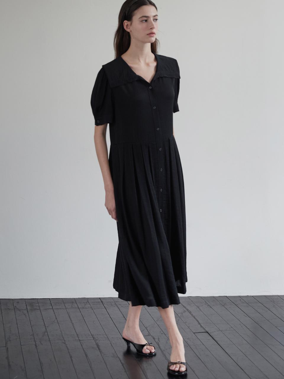 BEMUSE MANSION Crinkle sailor collar dress - Black