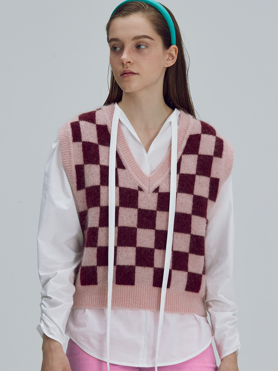 BEMUSE MANSION Kid-Mohair Checkerboard Vest