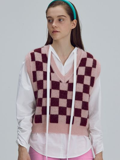 BEMUSE MANSION Kid-Mohair Checkerboard Vest