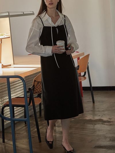 BEMUSE MANSION Ribbon Layered Dress_Black