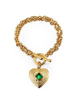 Ben Amun Women's 24K-Gold-Plated & Glass Heart Locket Bracelet