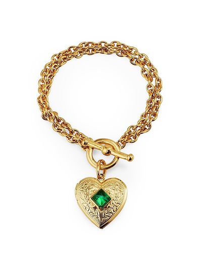 Ben Amun Women's 24K-Gold-Plated & Glass Heart Locket Bracelet
