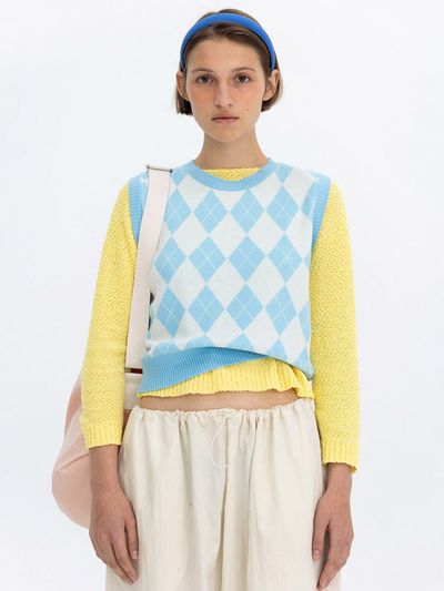 Bensimon Argyle Mix Vest_Sky Blue