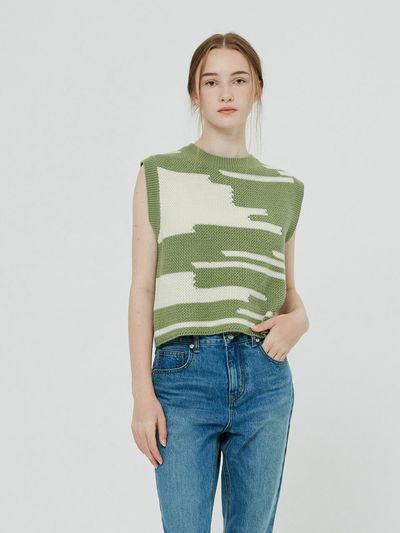Bensimon Color Mixed Knit Vest Woman (Green)