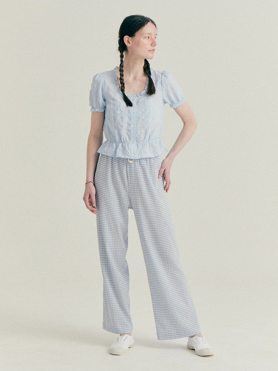 Bensimon Gingham Banding Pants (Sky Blue)
