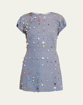 BERNADETTE Anne Embellished Linen Backless Mini Dress