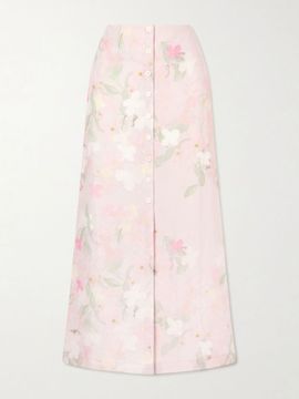 BERNADETTE Carmen floral-printed linen midi skirt