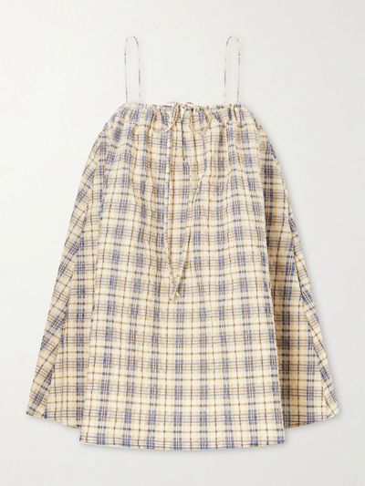 BERNADETTE Checked seersucker mini dress