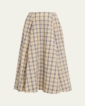 BERNADETTE Kennedy Check Seersucker Midi Skirt