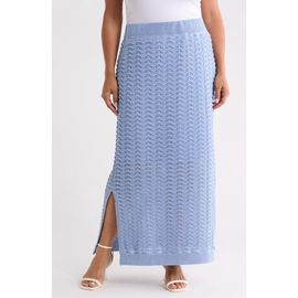 Bernardo Bernardo Pointelle Wave Stripe Cotton Blend Sweater Skirt