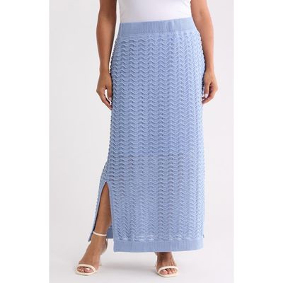 Bernardo Bernardo Pointelle Wave Stripe Cotton Blend Sweater Skirt