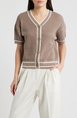 Bernardo Bernardo Short Sleeve Basketweave Cardigan