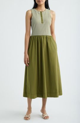 Bernardo Bernardo Stripe Mixed Media Midi Dress