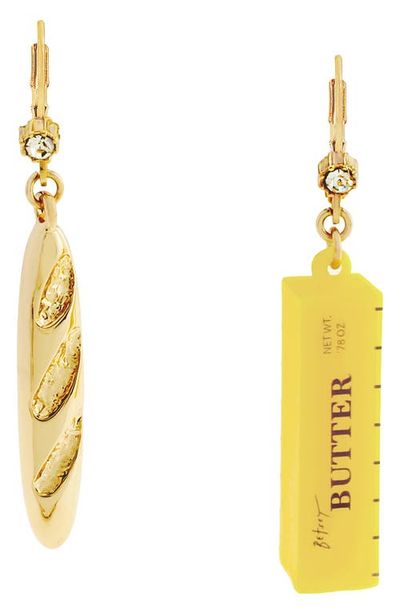 Betsey Johnson Betsey Johnson Bread 'n Butter Mismatched Leverback Earrings