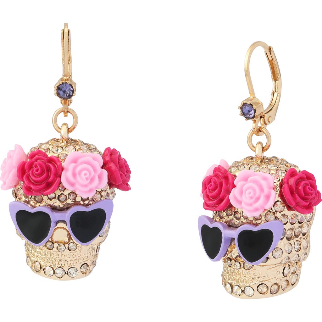 Betsey Johnson Betsey Johnson Flower Crown Skull Drop Earrings