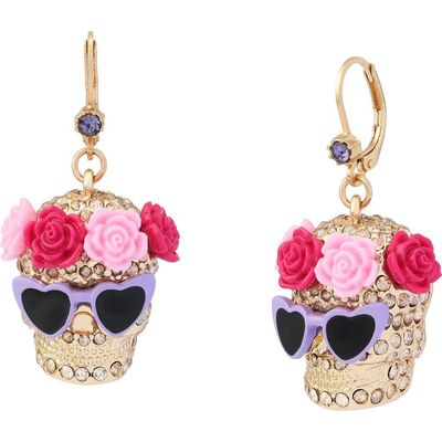 Betsey Johnson Betsey Johnson Flower Crown Skull Drop Earrings
