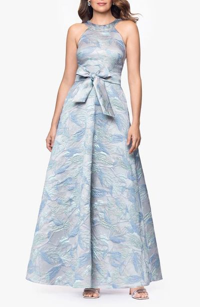 Betsy & Adam Betsy & Adam Bow Detail Leaf Brocade Ball Gown