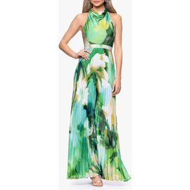 Betsy & Adam Betsy & Adam Cowl Neck Print Pleated Halter Gown
