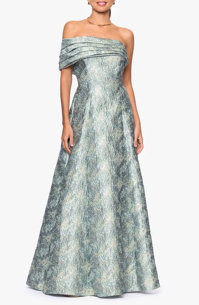 Betsy & Adam Betsy & Adam Floral Brocade Off the Shoulder Gown