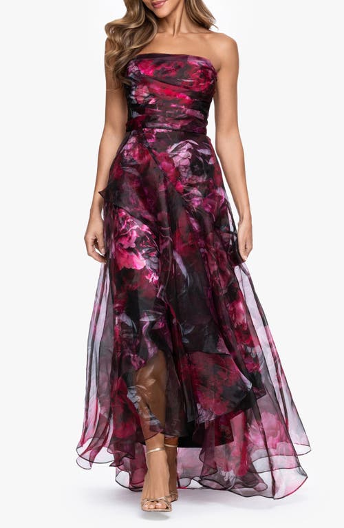 Betsy & Adam Betsy & Adam Floral Print Strapless Gown