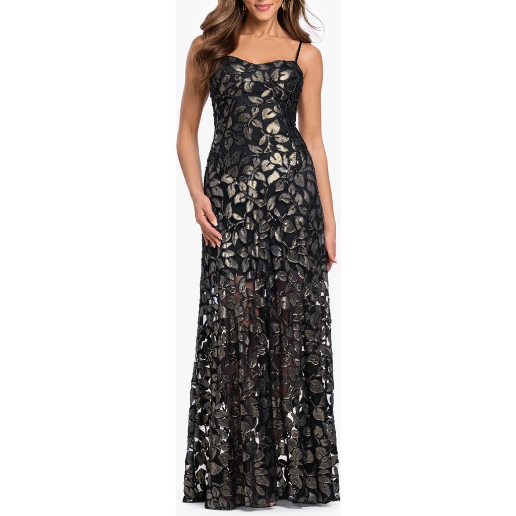 Betsy & Adam Betsy & Adam Metallic Leaf Burnout Gown