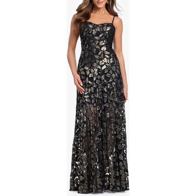Betsy & Adam Betsy & Adam Metallic Leaf Burnout Gown