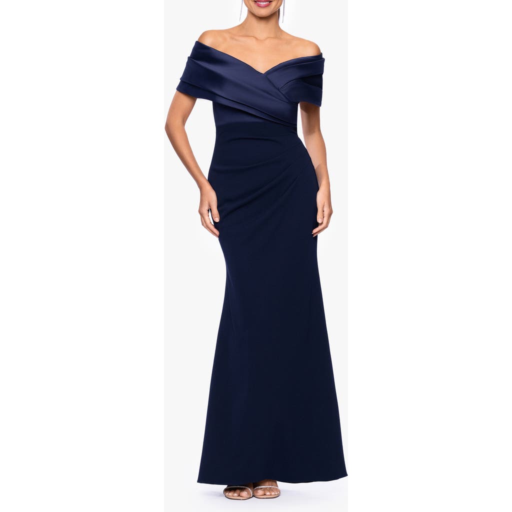 Betsy & Adam Betsy & Adam Off the Shoulder Scuba Crepe Gown.