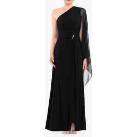 Betsy & Adam Betsy & Adam One Shoulder Chiffon Trim Maxi Dress