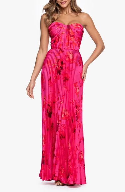 Betsy & Adam Betsy & Adam Pleated Strapless Gown