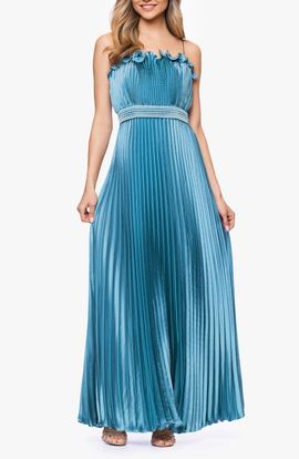 Betsy & Adam Betsy & Adam Ruffle Trim Pleated Gown