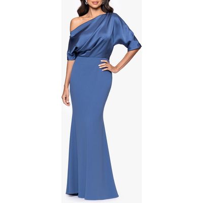 Betsy & Adam Betsy & Adam Scuba Crepe Satin One-Shoulder Gown