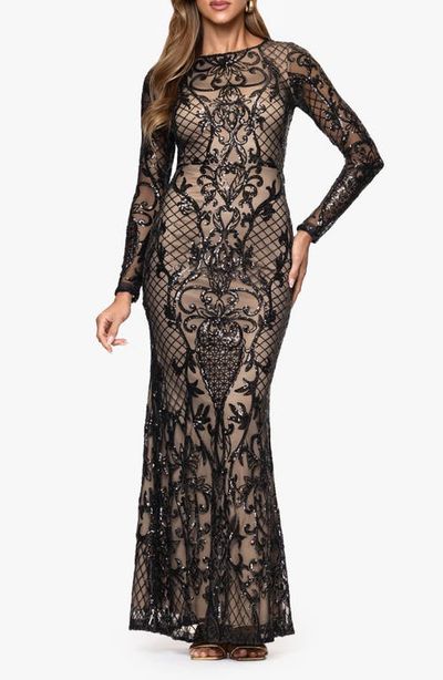 Betsy & Adam Betsy & Adam Sequin Placement Long Sleeve Gown