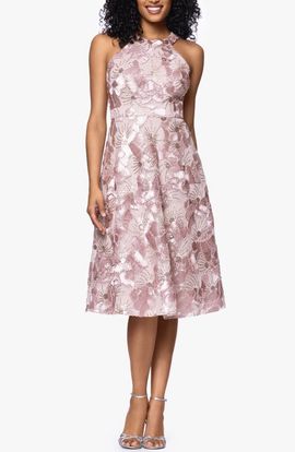 Betsy & Adam Betsy & Adam Sequin Soutache Lace Sleeveless Cocktail Dress