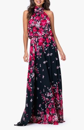 Betsy & Adam Betsy & Adam Sleeveless Blouson Chiffon Gown