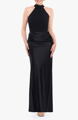 Betsy & Adam Betsy & Adam Sleeveless Mock Neck Satin Gown