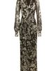 Betsy & Adam Betsy & Adam V-Neck Crinkle Metallic Floral Dress - 5