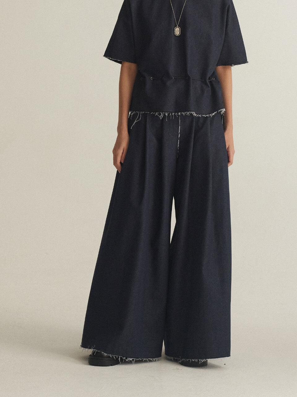 BETTERKIND Raw edge denim maxi wide pants