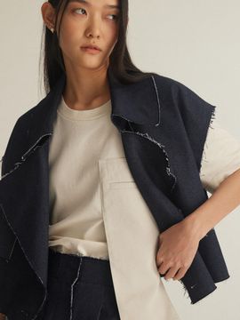 BETTERKIND Raw edge denim trench short vest
