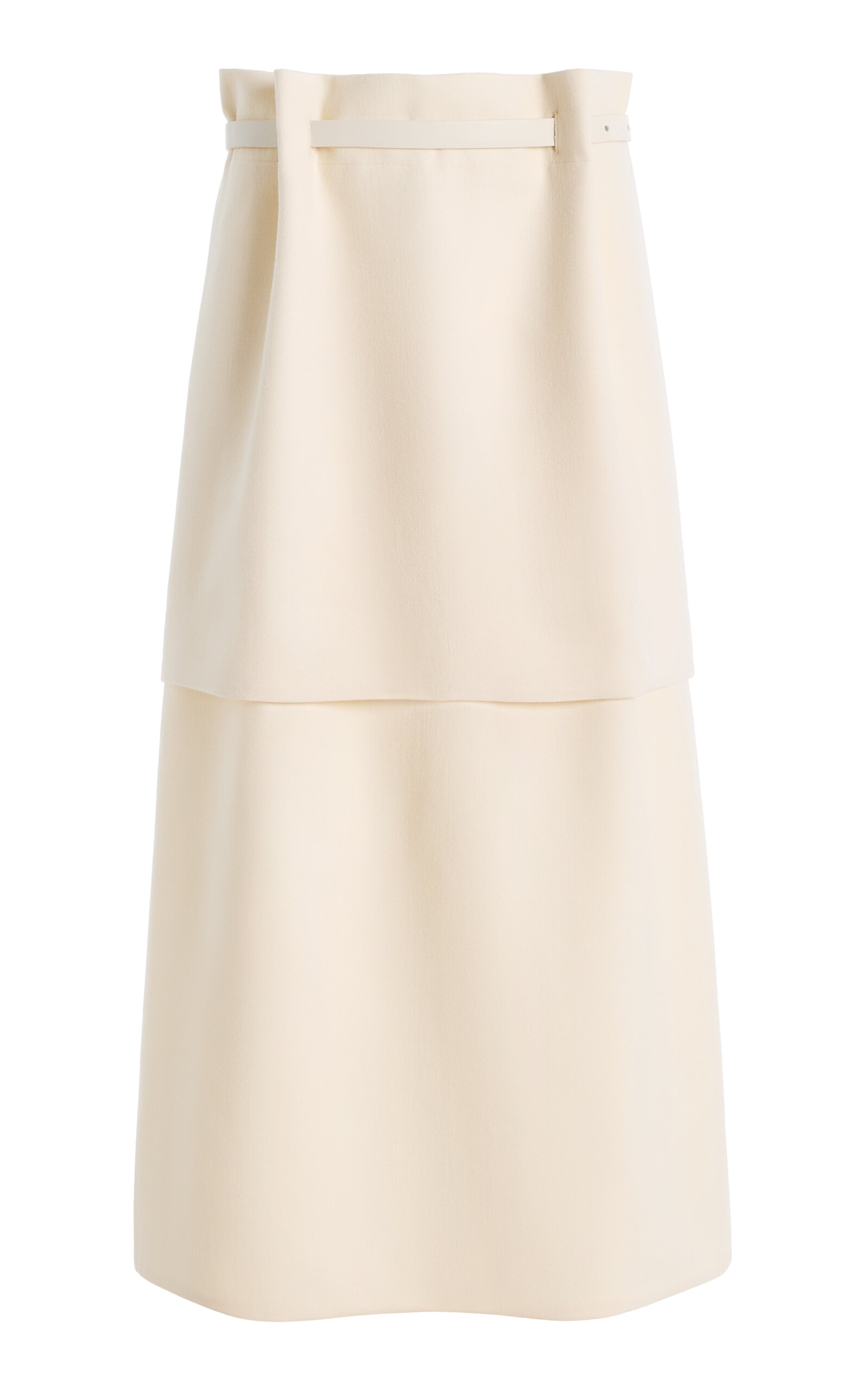 BEVZA BEVZA Belted Double CottonBlend Midi Skirt Ivory S