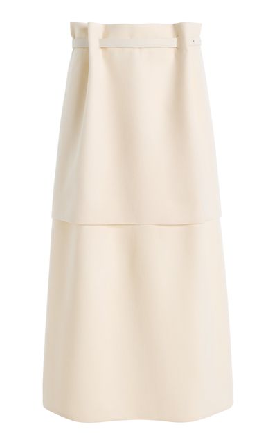 BEVZA BEVZA Belted Double CottonBlend Midi Skirt Ivory S